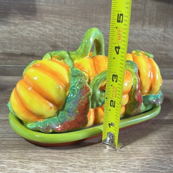 Vtg Essential Home Pumpkin Covered Butter Dish Ceramic Harvest Fall Thanksgiving - Picture 12 of 12
